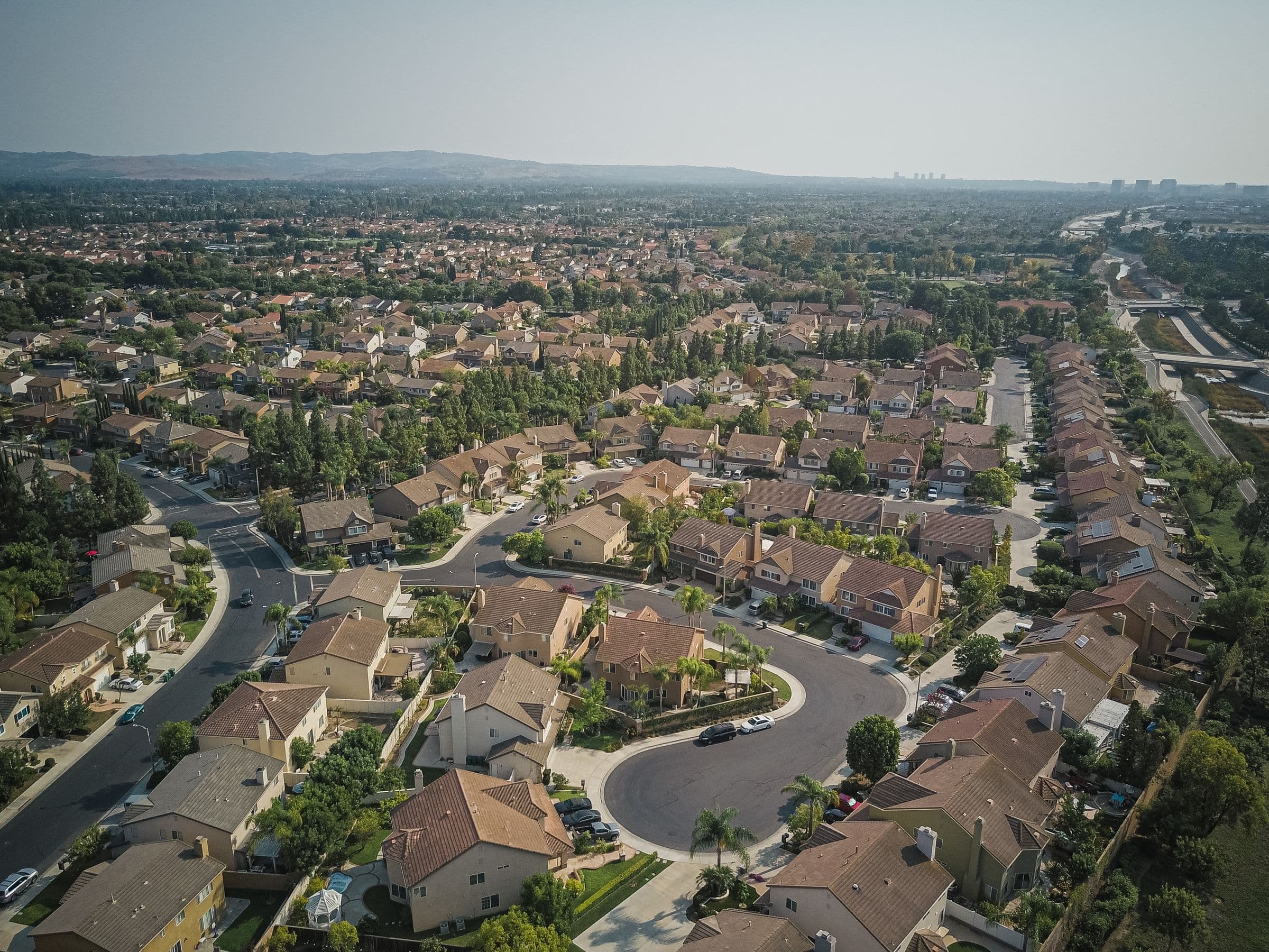 Aerial view of a planned residential neighbourhood